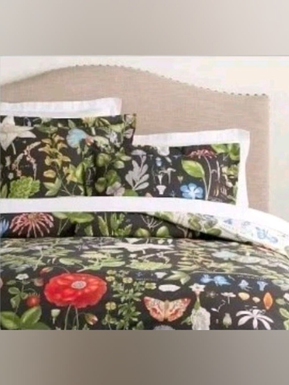 Pottery Barn King Botanical Duvet Cover Dark Ground Floral Butterfly 100% Cotton